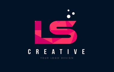 LS L S Letter Logo with Purple Low Poly Pink Triangles Concept