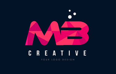 MB M B Letter Logo with Purple Low Poly Pink Triangles Concept