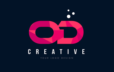 OD O D Letter Logo with Purple Low Poly Pink Triangles Concept