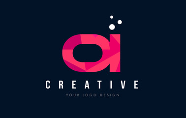 OI O I Letter Logo with Purple Low Poly Pink Triangles Concept