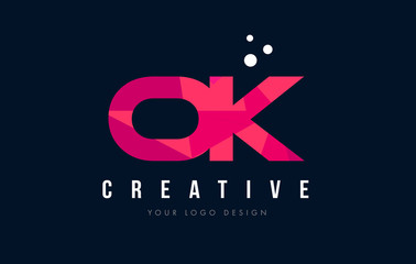 OK O K Letter Logo with Purple Low Poly Pink Triangles Concept