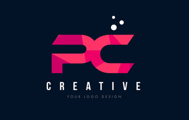 PC P C Letter Logo with Purple Low Poly Pink Triangles Concept