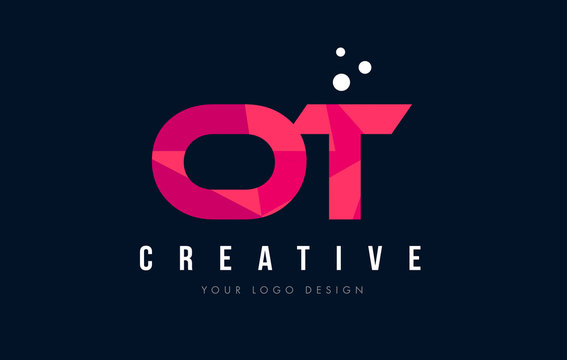 OT O T Letter Logo with Purple Low Poly Pink Triangles Concept