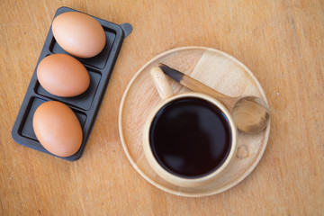 Soft boiled egg and coffee