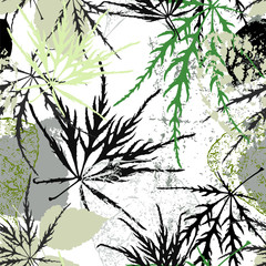 seamless background pattern, with leaves, strokes and splashes