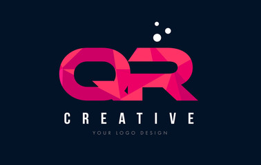 QR Q R Letter Logo with Purple Low Poly Pink Triangles Concept