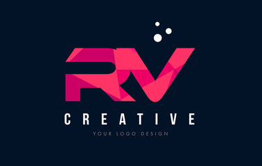 RV R V Letter Logo with Purple Low Poly Pink Triangles Concept