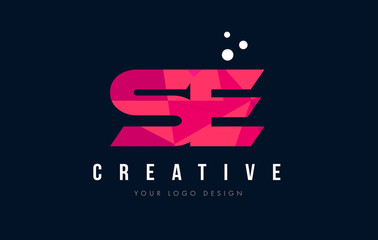 SE S E Letter Logo with Purple Low Poly Pink Triangles Concept