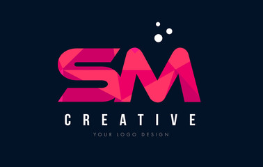 SM S M Letter Logo with Purple Low Poly Pink Triangles Concept