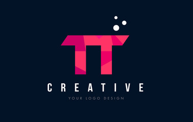 TT T Letter Logo with Purple Low Poly Pink Triangles Concept