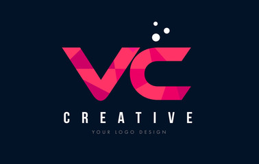 VC V C Letter Logo with Purple Low Poly Pink Triangles Concept