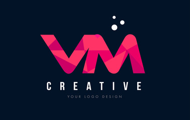 VM V M Letter Logo with Purple Low Poly Pink Triangles Concept