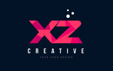XZ X Z Letter Logo with Purple Low Poly Pink Triangles Concept