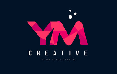 YM Y M Letter Logo with Purple Low Poly Pink Triangles Concept