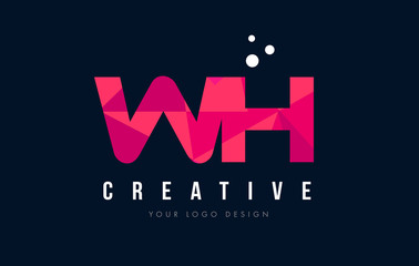 WH W H Letter Logo with Purple Low Poly Pink Triangles Concept