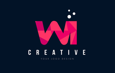 WI W I Letter Logo with Purple Low Poly Pink Triangles Concept