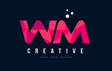 WM W M Letter Logo with Purple Low Poly Pink Triangles Concept