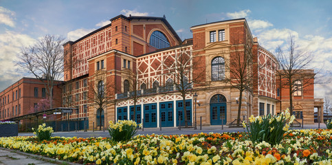 Big panorama of the Wagner Festival Theatre in Bayreuth, germany. Theatre of the famous german...