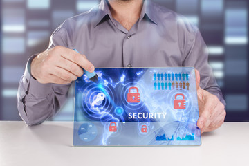 Business, Technology, Internet and network concept. Young businessman working on a virtual screen...