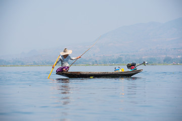 Naklejka premium Fishermen in Inle Lake, Shan State, Myanmar