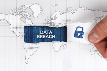 Business, Technology, Internet and network concept. Young businessman shows the word: Data breach