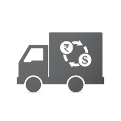 Isolated truck with  a rupee and dollar exchange sign
