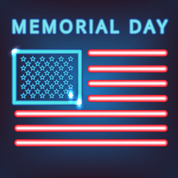 Memorial day Glowing neon lettering