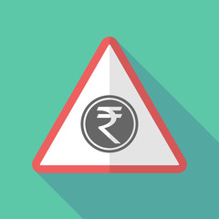 Long shadow warning sign with  a rupee coin icon