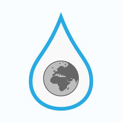 Isolated water drop with   an Asia, Africa and Europe regions world globe