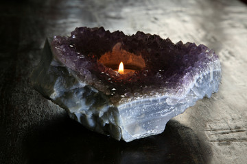 tea candle in amethyst geode