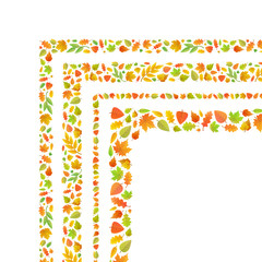Four corners made from cute autumn leaves isolated on white