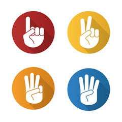 Hand gestures flat design long shadow icons set