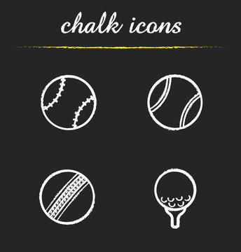 Sport game balls chalk icons set