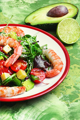 delicious shrimp salad and avocado with tomato