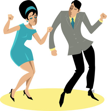EPS 8 vector illustration of a stylish couple dressed in 1960s fashion dancing the Twist, no transparencies