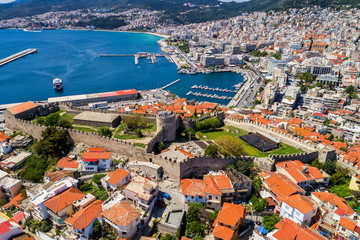 Naklejka na ściany i meble Aerial view the city of Kavala in northern Greek