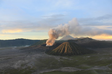 The colors of the sun reflecting on the volcano
