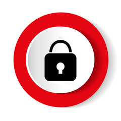 Lock icon. Red glossy circle web icon on white background