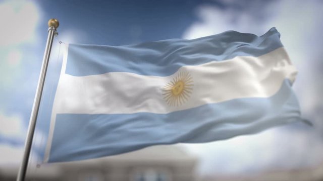 Argentina Flag Waving Slow Motion 3D Rendering Blue Sky Background - Seamless Loop 4K