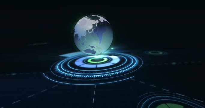 Digitally generated building wireframe and circular pattern