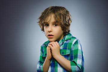Closeup Scared and shocked little boys. Human emotion face expression