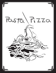 Vector image of the menu for restaurant with italian pasta. Creative design for the cover of the menu.