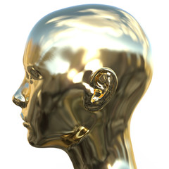 head female gold texture 90 degree left view on a white background