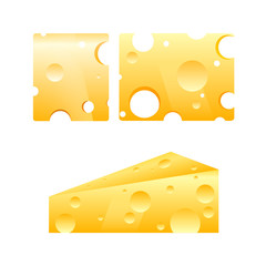 Vector yellow slices and plates of cheese with holes