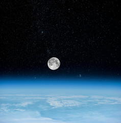 Naklejka na ściany i meble View of Moonset. Moon and the earth's atmosphere view from space (Elements of this image furnished by NASA)