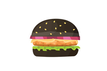 Burger cartoon fast food illustration. Black hamburger