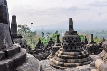 Buddhist stupas in Borobudur Temple, Indonesia