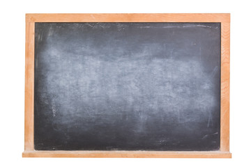 Empty black chalkboard with a wooden frame isolated on white