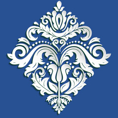 Seamless oriental blue and white ornament. Fine traditional oriental pattern with 3D elements, shadows and highlights
