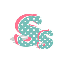 Capital and numeric cute dotted 3d letter F isolated on white background. Vector illustration. 